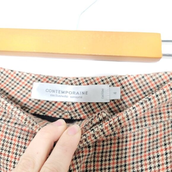 Vintage Tan & Orange Y2K Houndstooth Winter Flat 90s Front Straight Leg Pants 4 - Picture 2 of 13